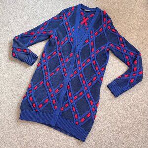 Tommy Hilfiger Long Sweater Knit Cardigan Royal Blue Preppy MEDIUM       - Y2404
